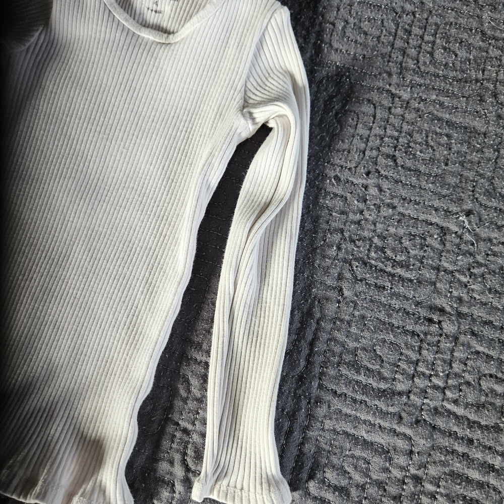 Cream Long Sleeve Ribbed Tee - Picture 3 of 5
